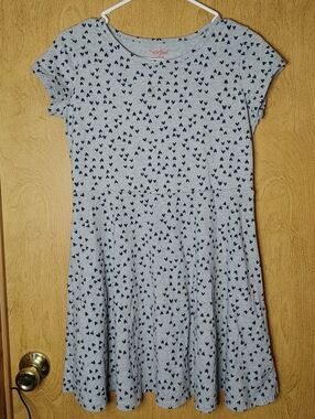 Cat & Jack Gray Dress with Navy Heart Print XL 14/16